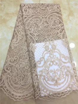 

Free shipping (5yards/pc) High quality African sequins French net lace fabric with tassels 2019 newest for fashion dress(XZS-4