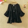Women Floral Print Blouse Casual V-Neck Chiffon Blouses Lady Lantern Sleeve Ruffles Shirts irregular Blusas Tops Plus Size A1338 5