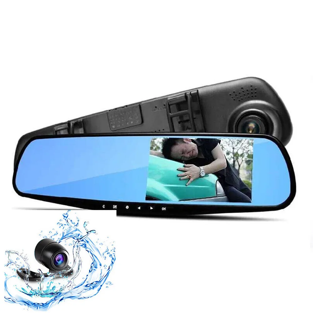 

Ecartion 4.3" Car Camera Full HD 1080P Rearview Mirror Car DVR Dual Lens Video Recorder Parking Night Vision Auto Registrator