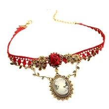 New Fashion New Stylish Cameo Red Rose Lace Fashion Necklace Jewelry Women Gift Xmas Pendant Christmas Gift Necklace