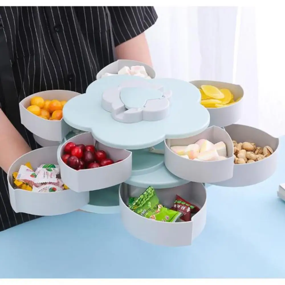 

Double-Layer Rotating Fruit Plate Petal Shape Dried Fruit Plate Snack Storage Tray Living Room Candy Dish Dried Fruit Plate