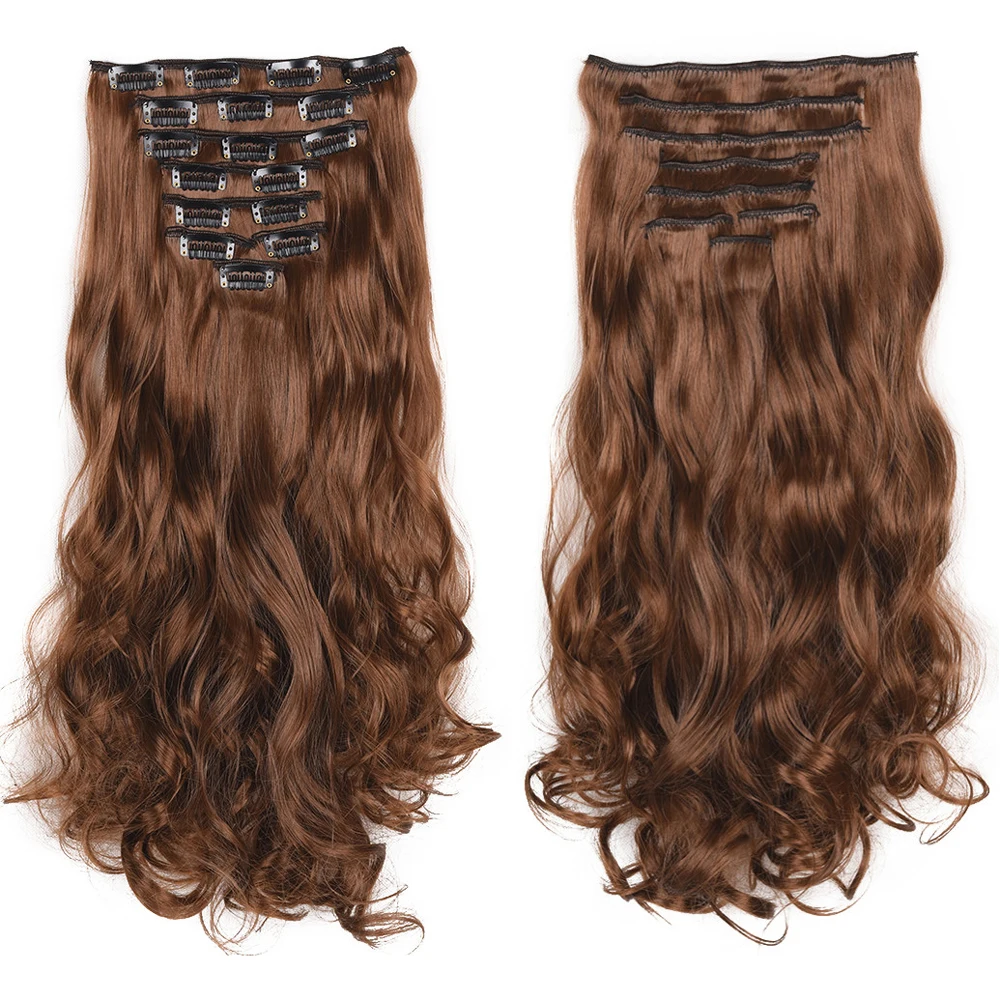 Hairpieces Curly Clip In Hair Extensions Synthetic 7pcs Set Ombre Hair Extensions Clip Fake Hair Pieces