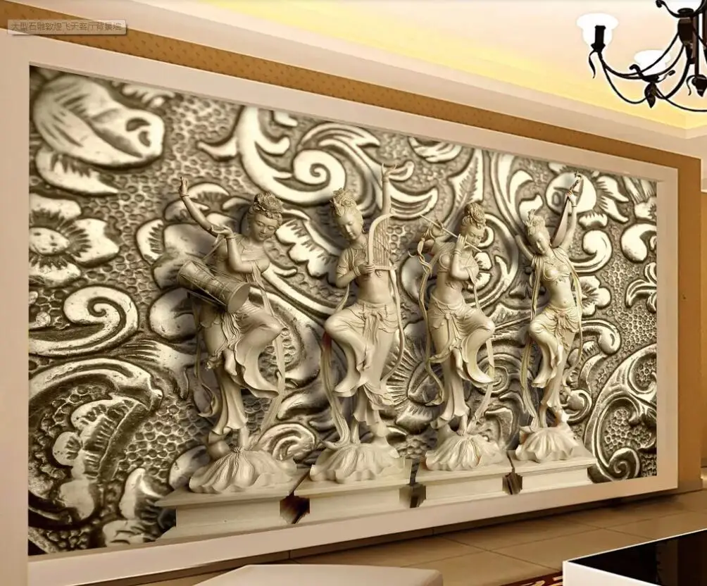 Индивидуальные 3D фреска обои большой камень дунхуан feitian гостиная фон украшение стены живопись