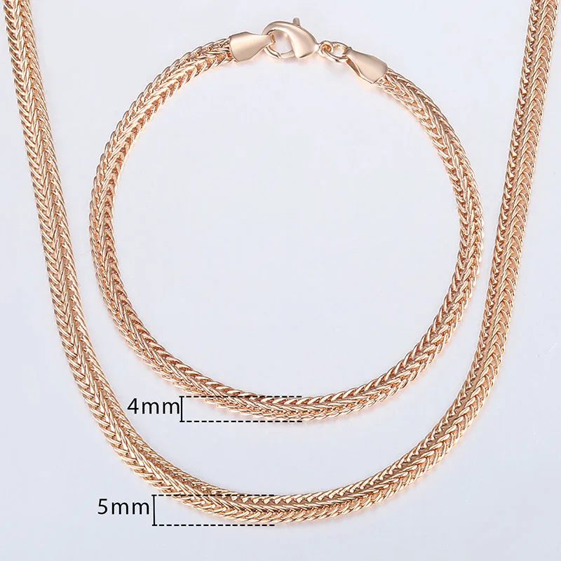Davieslee Jewelry Sets For Women Men 585 Rose Gold Bracelet Necklace Set Double Cuban Weaving Bismark Chain Jewelry 2019 LCS04 - Image 4