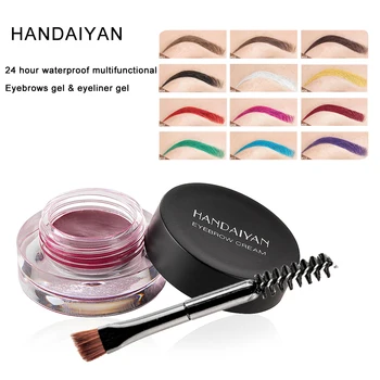 

HANDAIYAN New Arrival 24 Hour Waterproof Multifunctional Eyebrow Gel Eyeliner Gel Makeup 12 Color Eyebrow Cream With Brush Tool