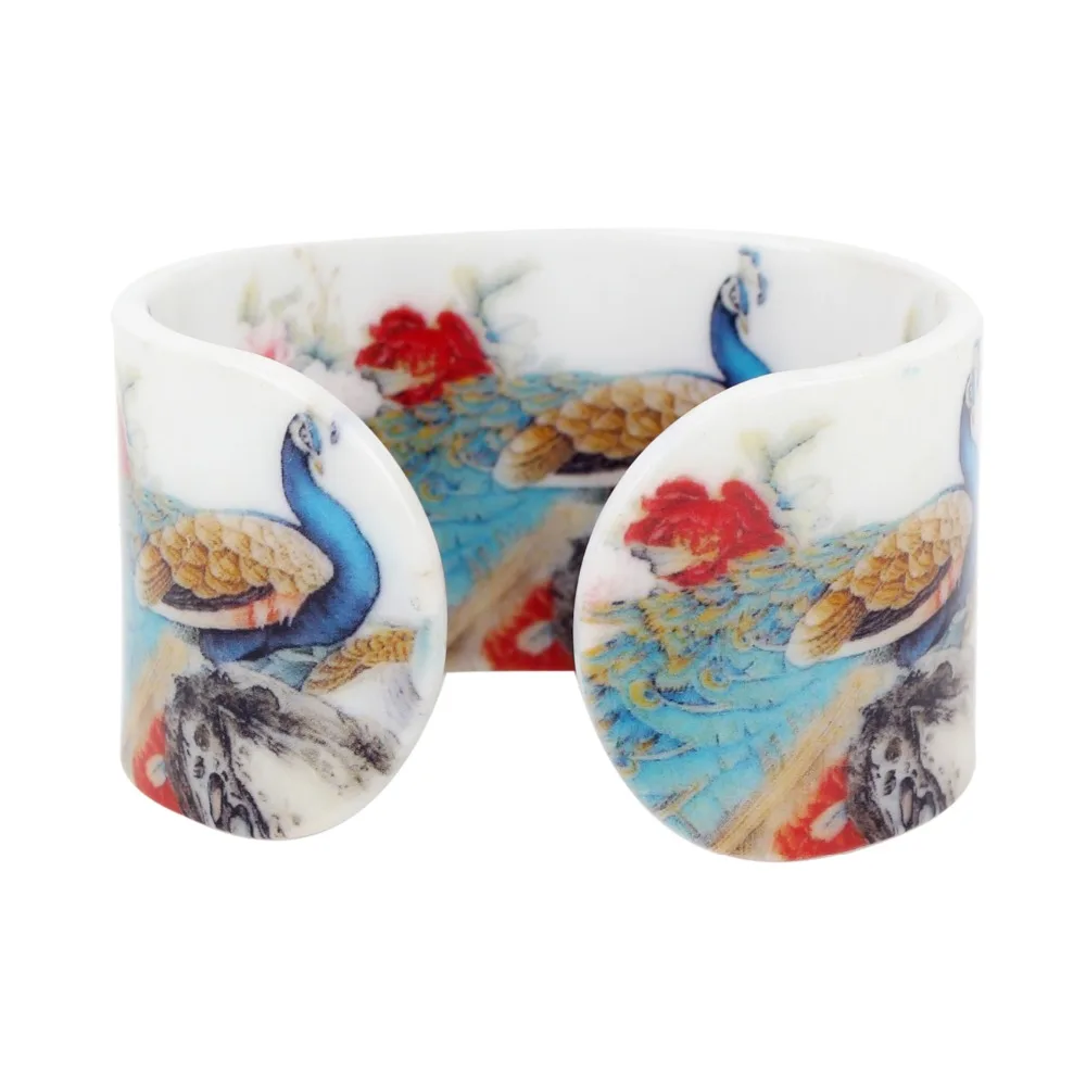 Plastic Chinese Classical Peacock Painting Bangles Bracelets Fashion Vintage Craft Jewelry For Women Girls Ladies Gift