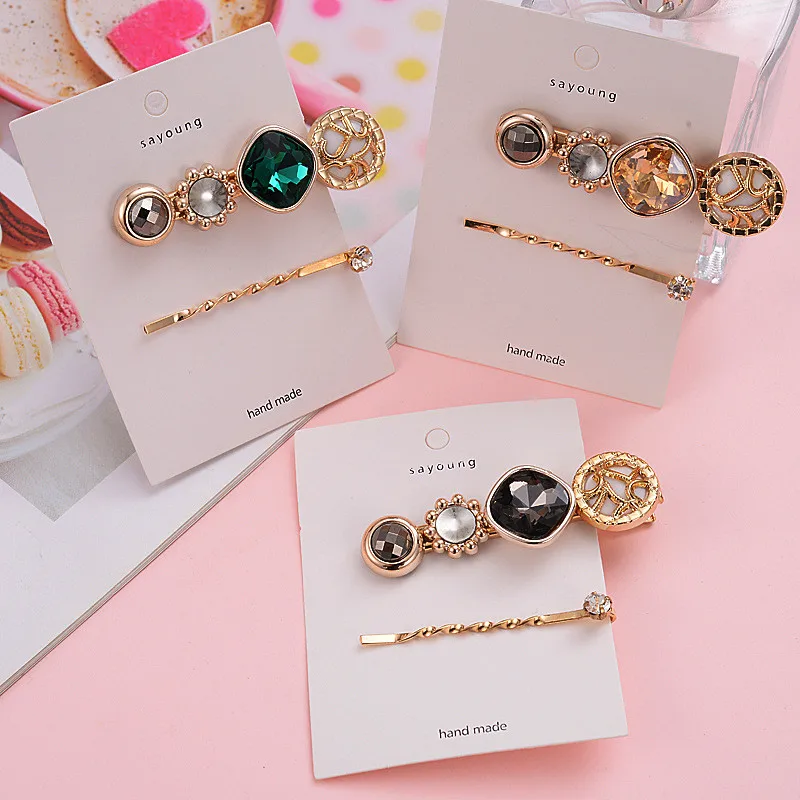 

Free shipping (2pcs/lot) hair accessories sweet hair clips for women vintage Rhinestone hairpins ins style Side Clips headwear