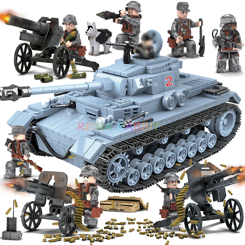 

716PCS Military Panzer IV Tank WW2 Building Blocks Model Compatible Legoingly Army Soldier Weapon Bricks Toys For Children Boys
