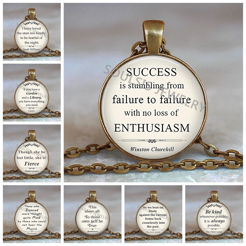 

2018 Book Lover Quote Success is Stumbling Necklace Word Jewelry Letter Necklace Reader Bookworm Gift Glass Cabochon Pendant