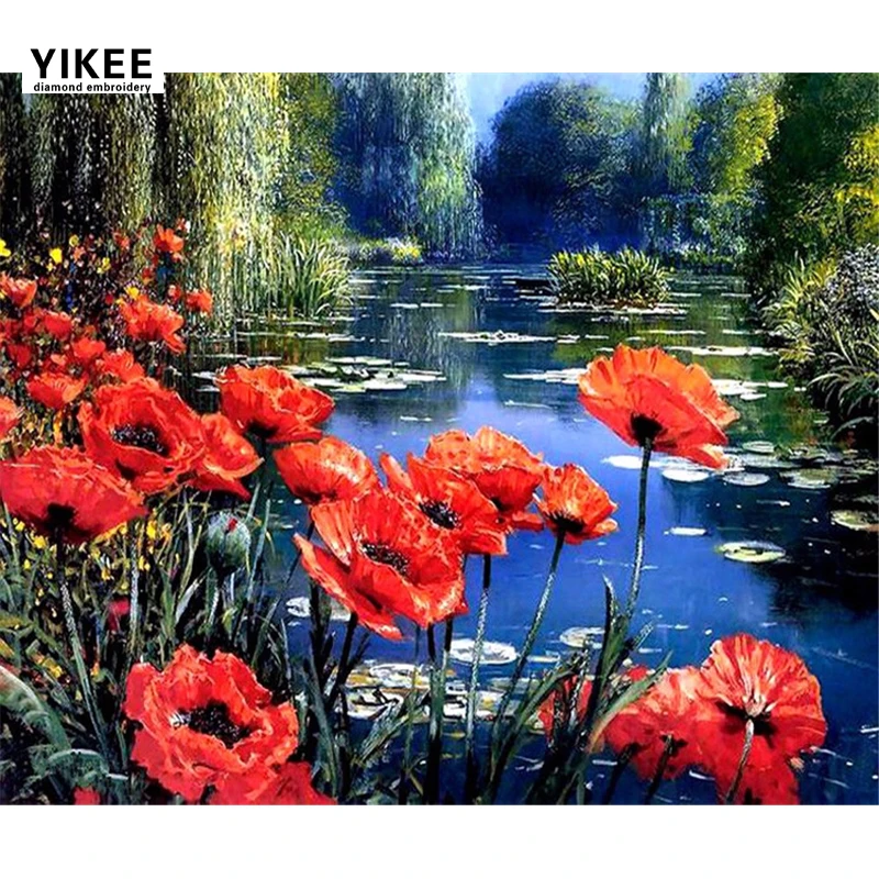 

b011 Diamond Embroidery Picture Home Decor,Red Floral,Diamond Painting Cross Stitch Flowers