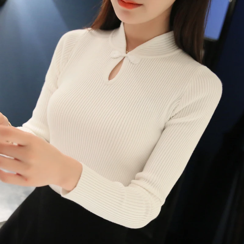 OHCLOTHING الساخن 2019 الشتاء جديد أزياء سميكة نصف الياقة المدورة سترة قصيرة الإناث موضوع ضيق كل مباراة الصلبة جديد قميص