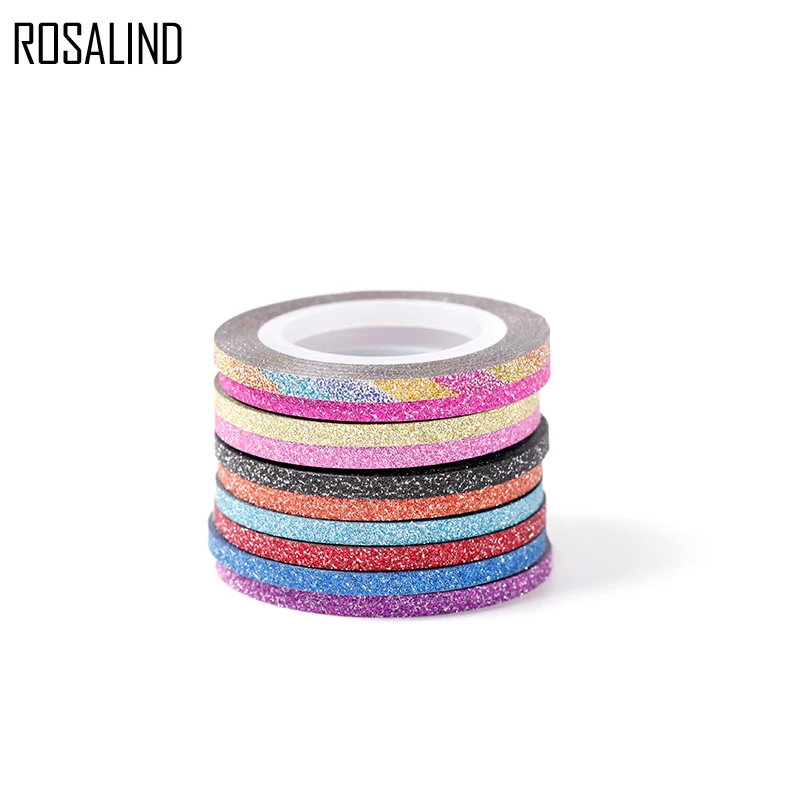 ROSALIND, 10 рулонов, 3 мм, набор лент для ногтей, разноцветные, для ногтей, переводные наклейки, набор, сделай сам, маникюрные советы, украшения