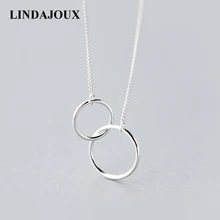 LINDAJOUX модное 925 пробы Серебряное двойное круглое ожерелье с кулоном для женщин женское ожерелье s& Подвески