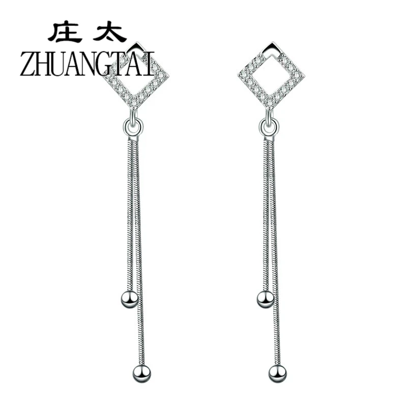 ZHUANGTAI Tassel Women Jewelry Rhinestone Geometric Cubic Zirconia White Gold Color Fashion