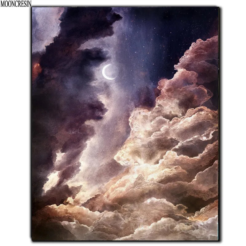 

5D Diy Diamond Painting Cross Stitch Dark Clouds & Moon Needlework 3D Diamond Embroidery Full Round Mosaic Decoration Resin Kits
