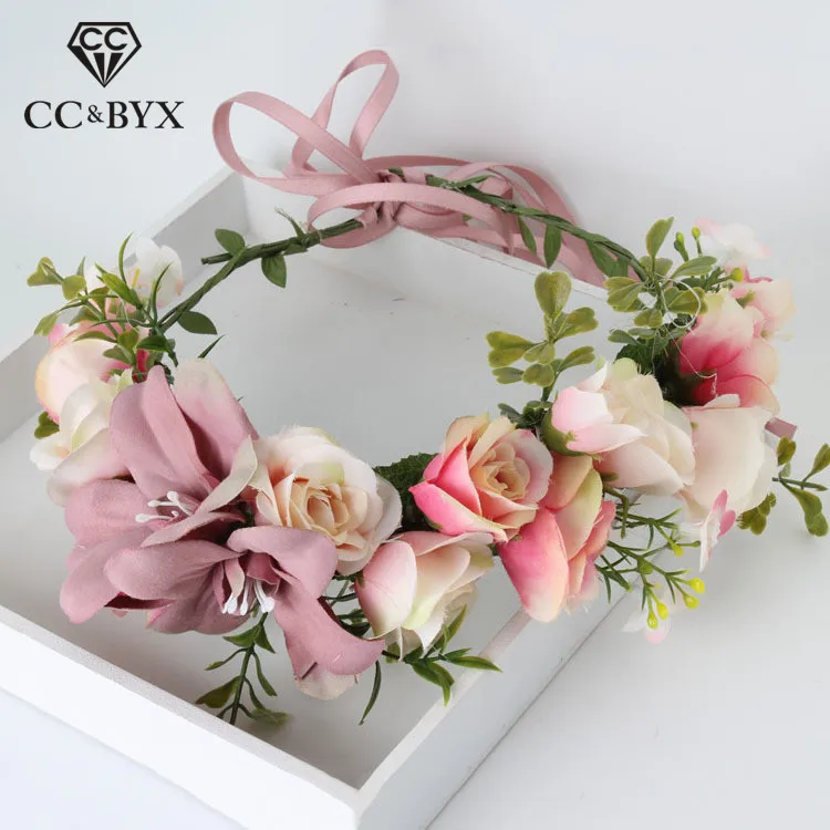 CC Wreath Flower Crown Hairband Wedding Jewelry Hair Accessories For Bridal Girls Seaside Party Cheap Handmade Yarn at02