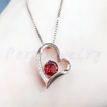 Натуральное ожерелье из Граната Кулон Любовь Сердце Стиль настоящий красный гранат серебро 925 пробы 0.6ct драгоценный камень# G18052504