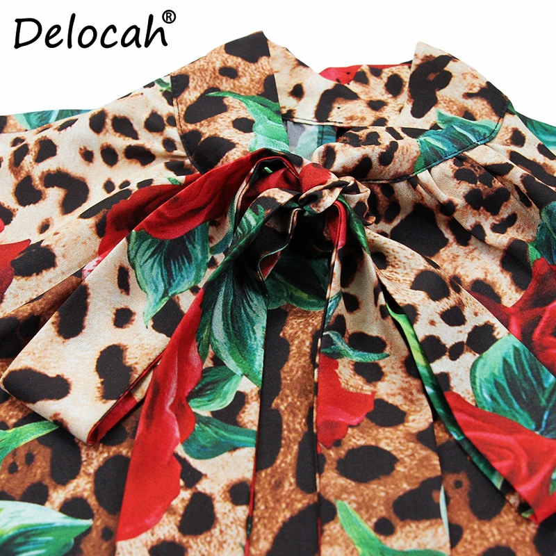 Delocah/осенний женский костюм модный дизайнерский костюм с длинными рукавами леопардовая юбка с цветочным принтом и юбка комплект из 2 предметов