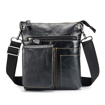 

Business Men Shoulder Bag Large Capacity Bag for 9.7 Inches IPad Genuine Leather Men Messenger Bag Detechable Leather Stap Flap