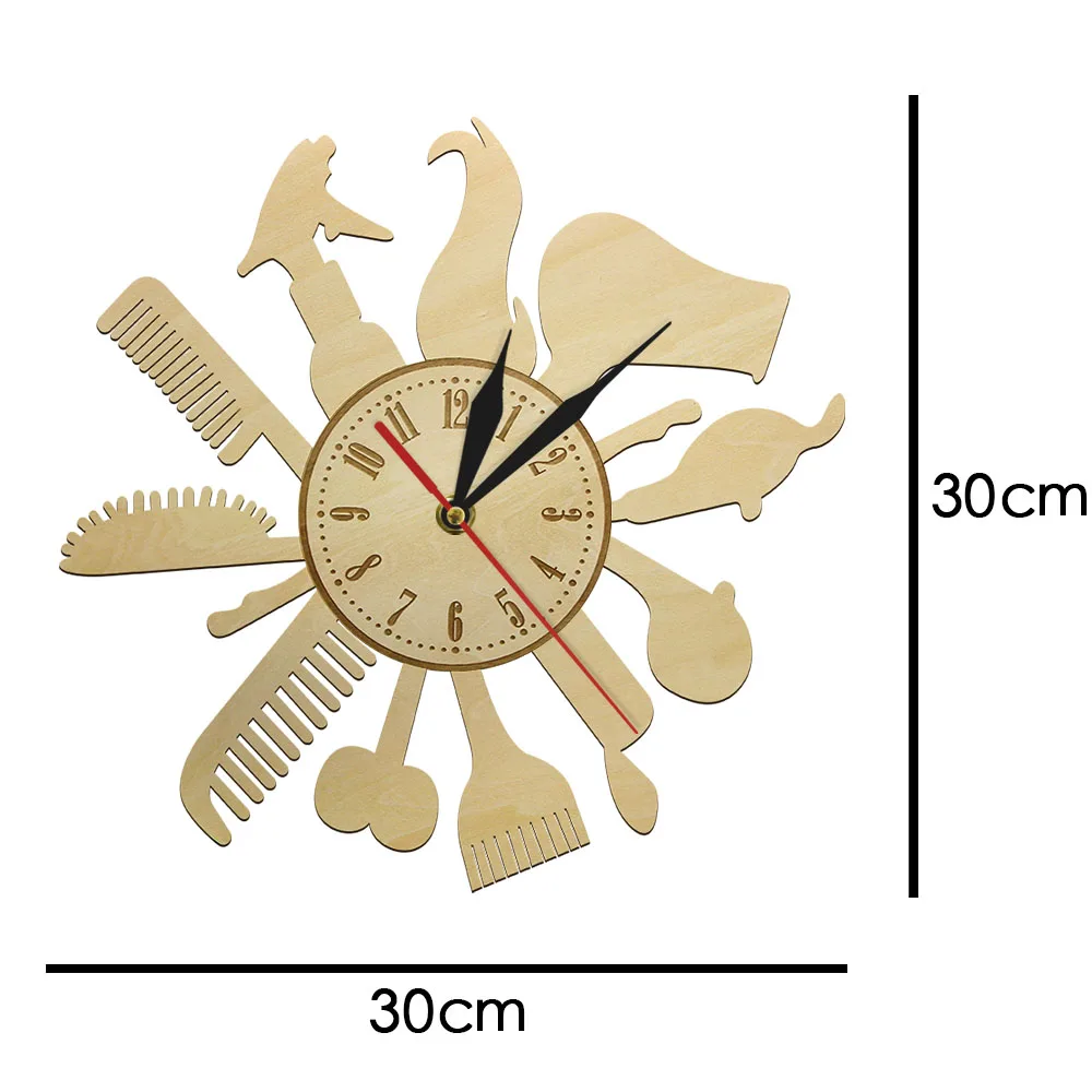 12 дюймов на заказ Парикмахерская большие бесшумные настенные часы деревянные Европейский стиль Висячие klok салон красоты шкала зрение
