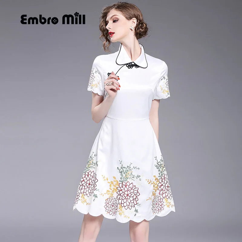 Женские миди с вышивкой платье Ципао летние модные женские в китайском стиле