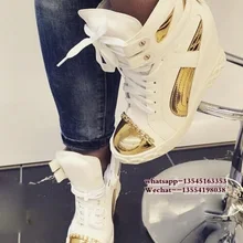 Новинка, дизайнерская повседневная обувь, увеличивающая рост, женская обувь на танкетке, высокий каблук, смешанные цвета, женская обувь на плоской подошве с цепочкой, высокое качество