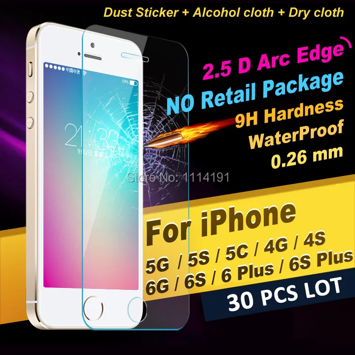 bilder für X 30 STÜCKE LOS HD 2.5D Front Display-schutz Aus Gehärtetem Glas 0,26mm Premium schutzfolie für iphone 4 4 s 5 5 s 5c 6 6 s 7 plus bilder für X 30 STÜCKE LOS HD 2.5D Front Display-schutz Aus Gehärtetem Glas 0,26mm Premium schutzfolie für iphone 4 4 s 5 5 s 5c 6 6 s 7 plus