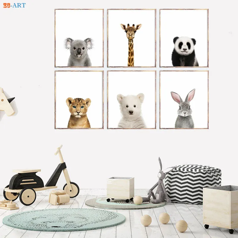 

Nursery Prints Cute Animal Canvas Painting Koala Giraffe Panda Bear Lion Cub Polar Bear Bunny Poster Picture Baby Room Decor
