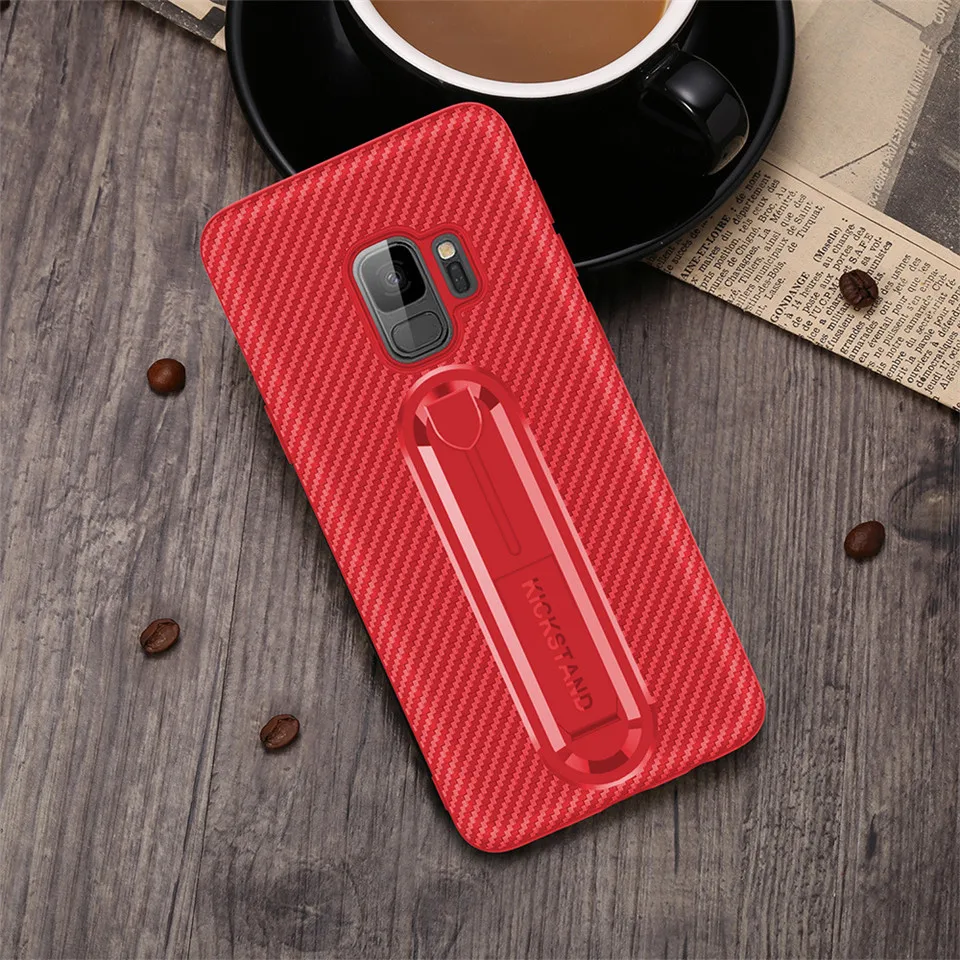 Luxury Carbon Fiber Ring Kickstand Phone Back Case For SAMSUNG Note 9 Note 8 S9+ S8 Plus S7 Edge Soft TPU Shockproof Stand Cover (11)