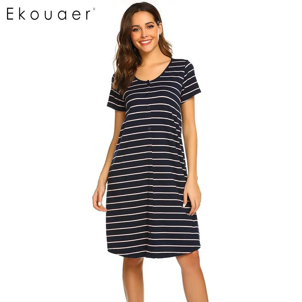 Ekouaer Striped Nursing Maternity Dress for Women Soft Casual Half Sleeve Breastfeeding Dress S-XXL