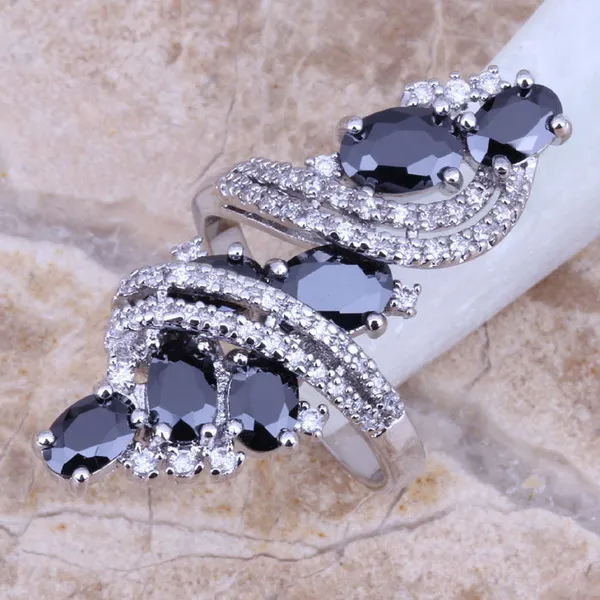 Кольцо с черным фианитом и белым Размер 5 / 6 7 8 9/10/11/12 S0178|cz 925|925 sterling silver ringsterling rings |