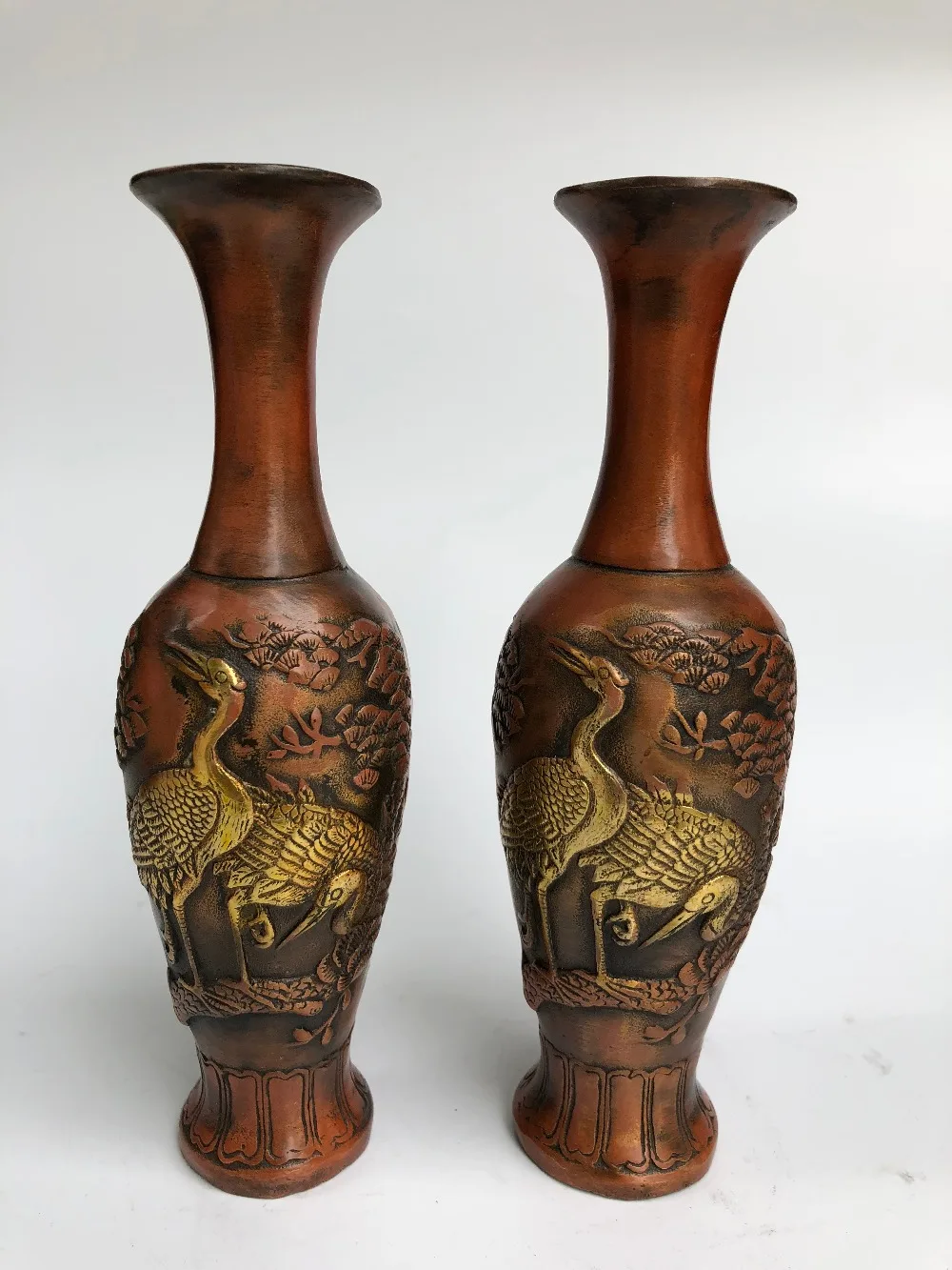 Crane pure copper vase wine red antique vase home decoration craftsin