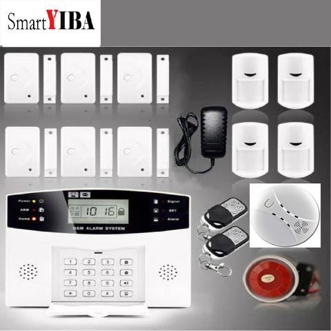 SmartYIBA LCD Display Wired Bruglar GSM Alarm System Home Security Intercom Fire Smoke Detector Sensor French Spanish Italian