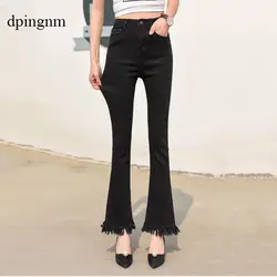Женские джинсы клёш облегающие джинсовые брюки Винтаж одежда 2019 весна штаны с высокой талией поясом эластичный широкие джинсы