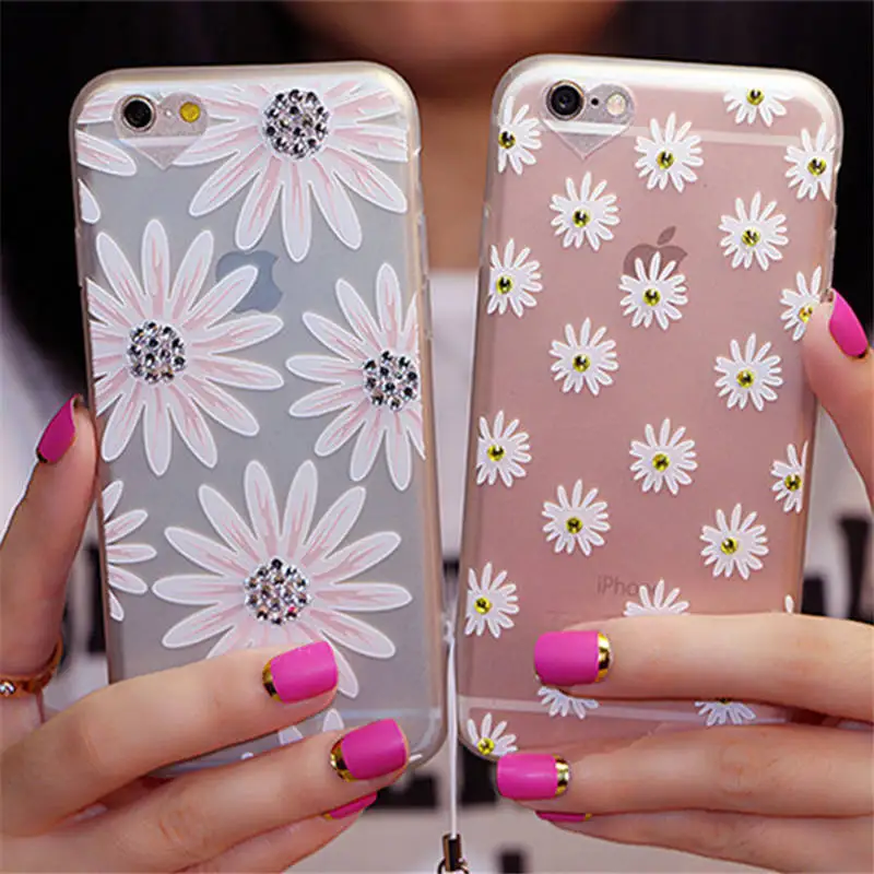 

Small Fresh Sun Flower For Iphone 6 6S 7 8plus X Xs Xr Xsmax With Rhinestone Lanyard All Inclusive Phone Case