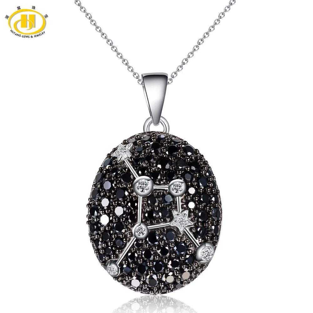 

Hutang Cancer Constellation Pendant Gemstone Black Spinel 925 Silver Necklace for Birthday Best Gift 22th June Until 22th July