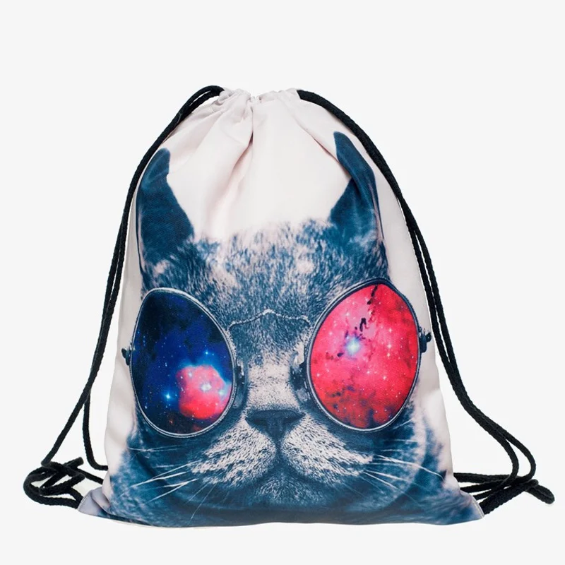 Harajuku кошка новые модные сумки Для женщин рюкзак 3D печати путешествия softback Для женщин забавные Drawstring сумка девушки - Цвет: As Shown