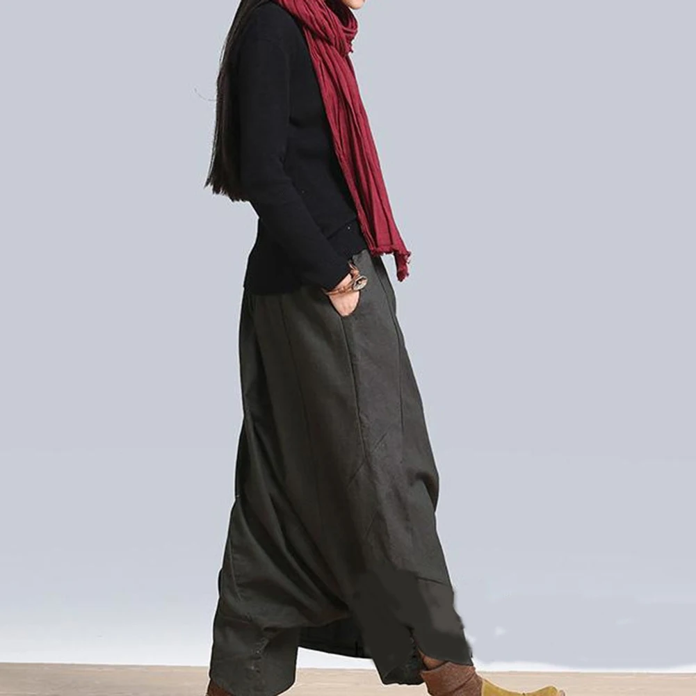 New Fashion Women Solid Color Elastic Waist Baggy Long Trousers Harem Pants