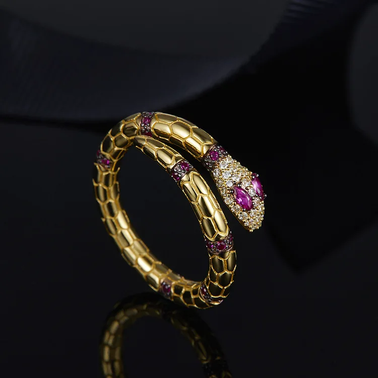 

#[MeiBaPJ]Real 925 Sterling Silver Golden Color Snake Ring for Women Fashion Charm Party Jewelry