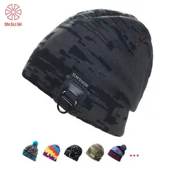 Модные зимние шерстяные вязаные шапки в полоску Баскетбол Gorros Экстремальные виды спорта шапочки хип-хоп Skullies для мужчин пеший Туризм кепки