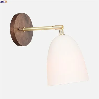 IWHD Nordic Wood LED Wall Lights For Home Bedroom Bathroom Mirror Light Copper Beside Wall Lamps Sconce Wandlamp Applique Murale - Цвет абажура: Оранжевый