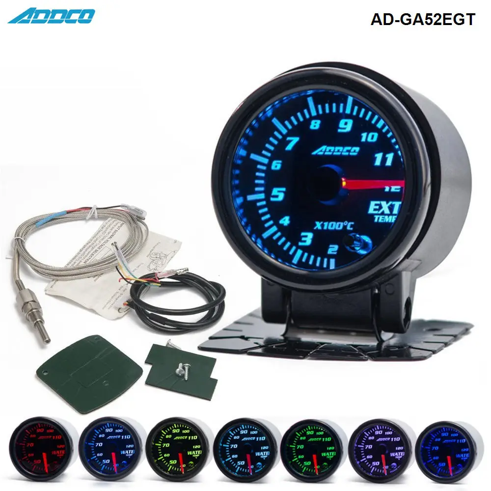 

2" 52mm 7 Color LED Smoke Face Car Exhaust Gas Temp Gauge Ext Temp Meter EGT With Sensor and Holder AD-GA52EGT