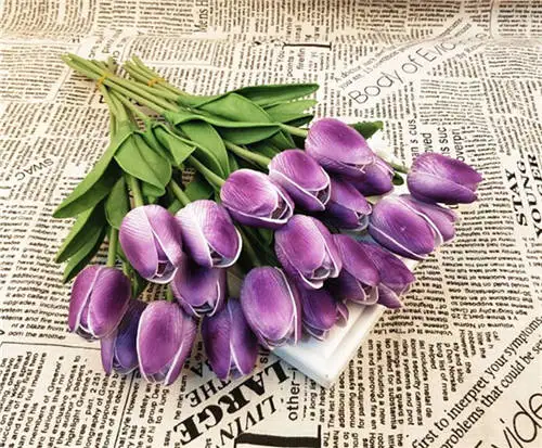 1/10/31 шт. тюльпаны искусственные шелковые цветы настоящие цветные цветы ПУ-тюльпаны искусственный букет поддельные цветы для украшения дома, свадебное украшение - Цвет: Фиолетовый