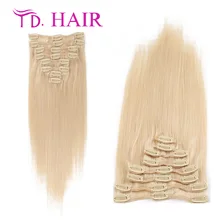Fast Shipping 7A Grade 100% Brazilian Virgin Remy Clips In Human Hair Extensions 7pcs/8pcs/set Full Head #613 Bleached Blonde