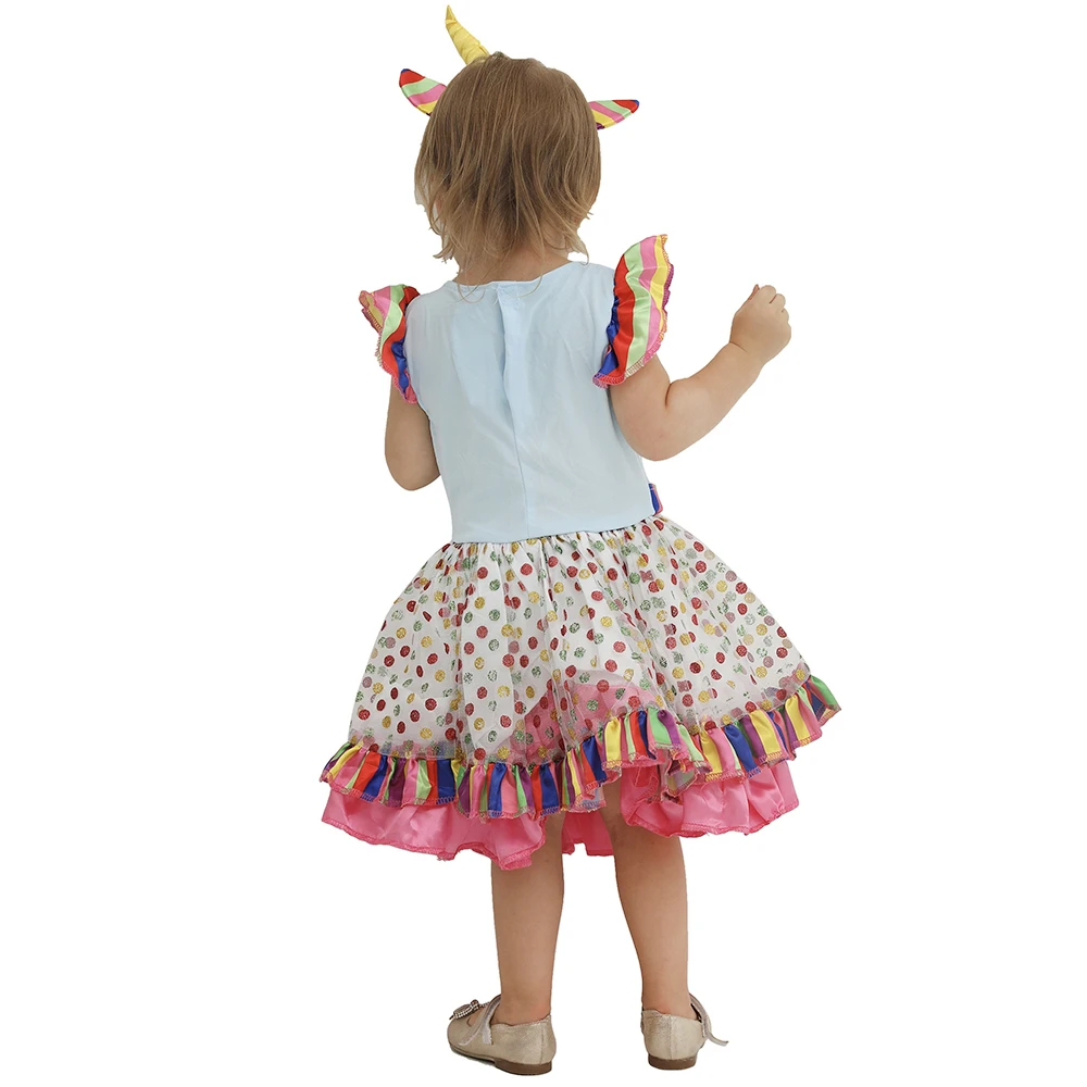 Eraspooky/платье принцессы Радужный костюм с единорогом для маленьких девочек на день рождения, костюм на Хэллоуин Детское Пурим карнавальное платье для малышей повязка на голову