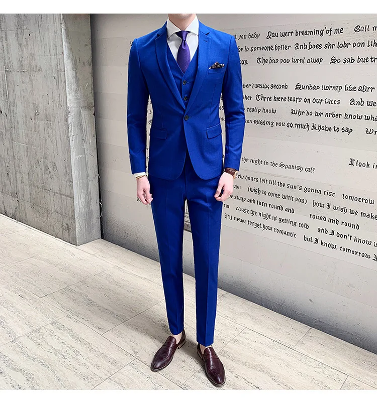 Королевский синий мужской блейзер, приталенный, вечерние, для офиса, костюм, на одной пуговице, 3 шт., мужской пиджак, Trajes Azul Hombre Smoking Uomo