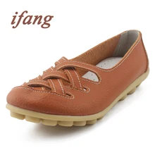 ifang Women Genuine Leather Flats Shoes Summer Women Shoes Flexible Driving Walking Women Cow Muscle Women Flats