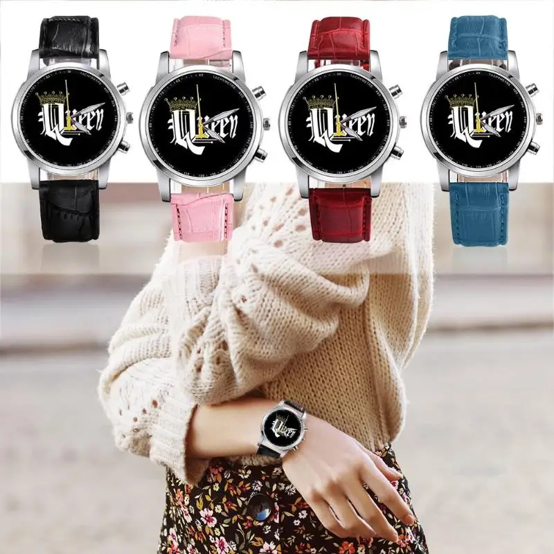 New King Queen Leather Watches Women Lovers Quartz Watch Men Brand Luxury Wristwatch Female Male Quartz Lover`s Watches