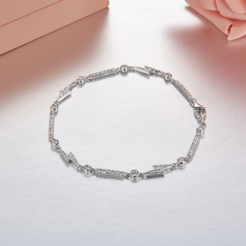 

Fits Monaco Jewelry Match Women's Jewelry Party Gift Charm 925 Sterling Silver Micro-inlaid Zircon Lightning Bracelet