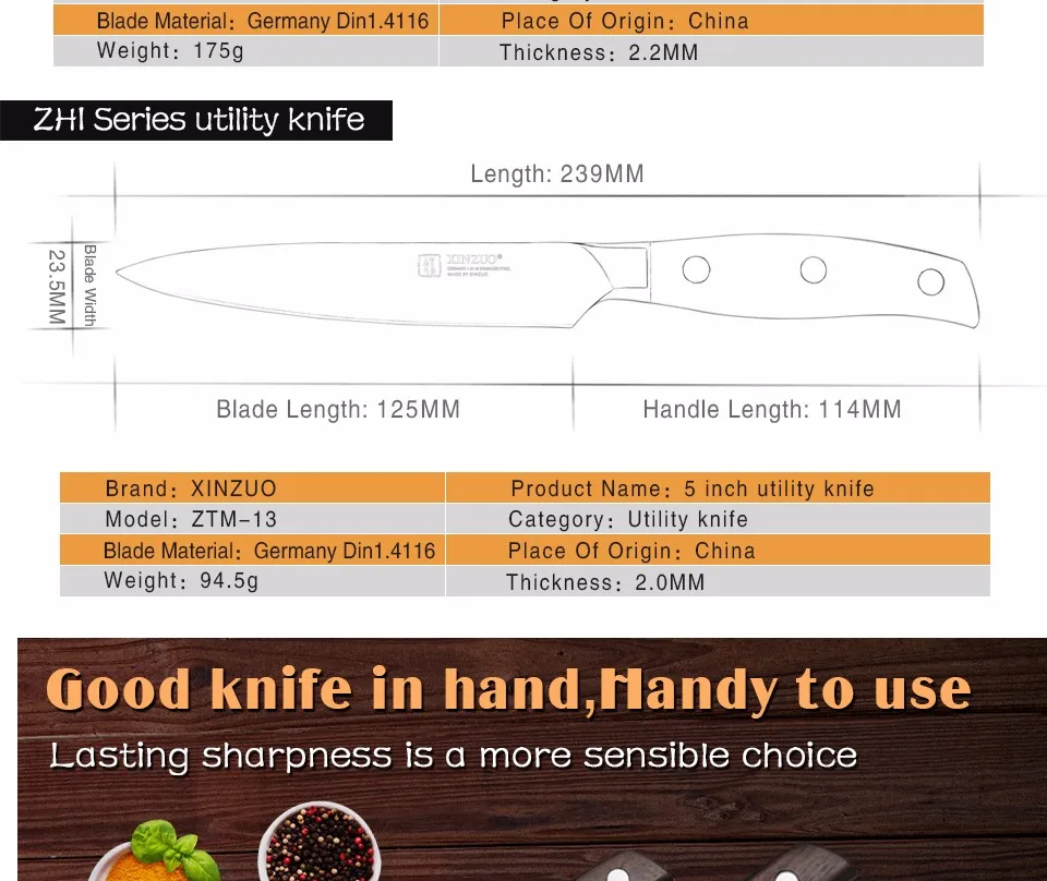 XINZUO, кухонный инструмент, 3 шт, набор кухонных ножей, нож шеф-повара, Германия 1,4116, набор кухонных ножей из нержавеющей стали, палисандр, ручка